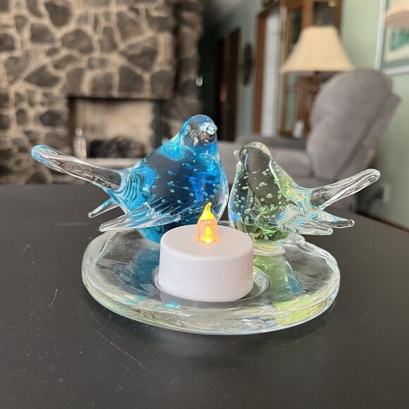 Partylite Birds of Spring Tealight Candle Holder Art Glass Bubbles Rare Retired - Picture 1 of 10